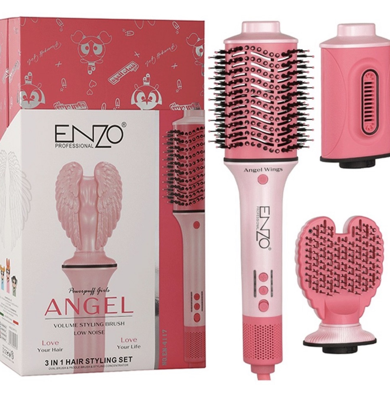 برس سشوار 3 کاره انزو مخصوص موهای فر و وز ENZO 3 in 1 En-4117 Electric Frizzy Hair Straightening Curly Hair